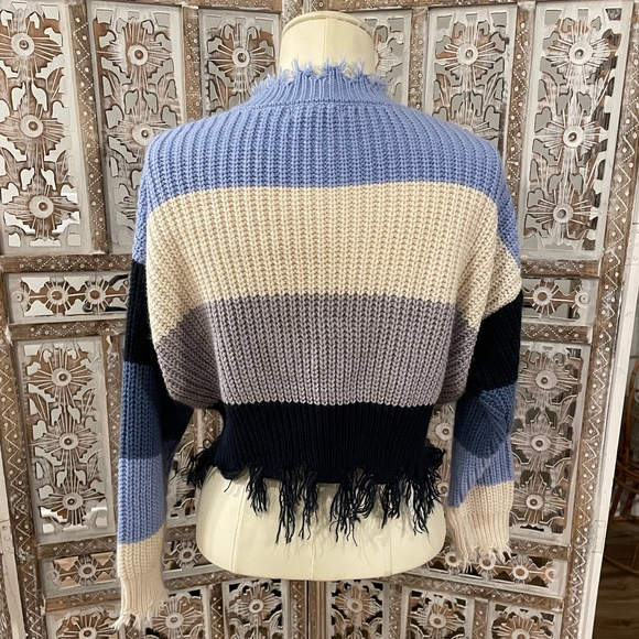 Coco + Jaimeson V-neck stripe deconstructed sweater - Picture 2 of 5